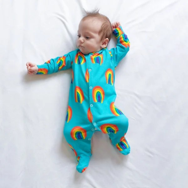 Aqua Rainbow Cotton Sleepsuit - Image 5