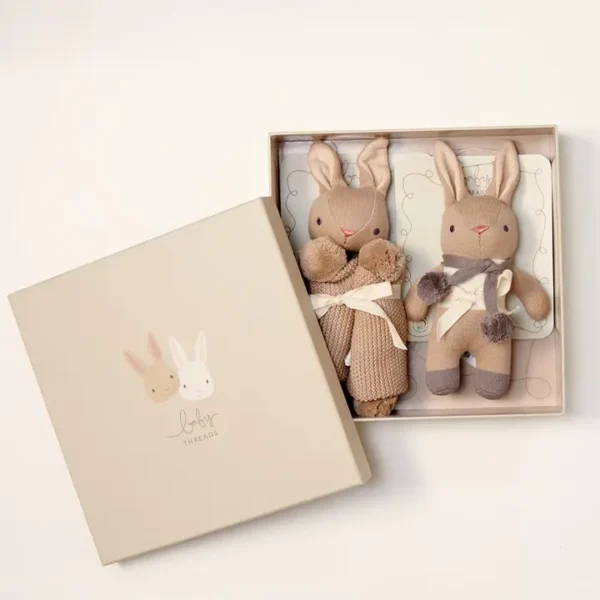 Baby Threads Taupe Gift Set - Organic Rattle + Comforter