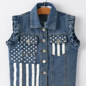 4th July Stars Stripes Vest Girls Denim Vest