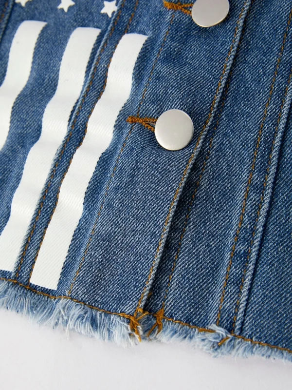 4th July Stars Stripes Vest Girls Denim Vest - Image 3