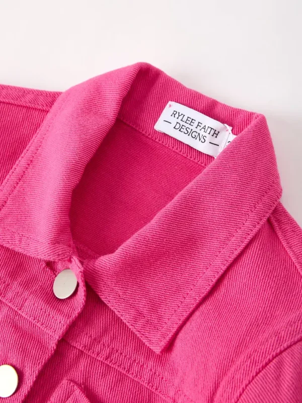 Hot Pink Fall Girls Denim Top - Image 6